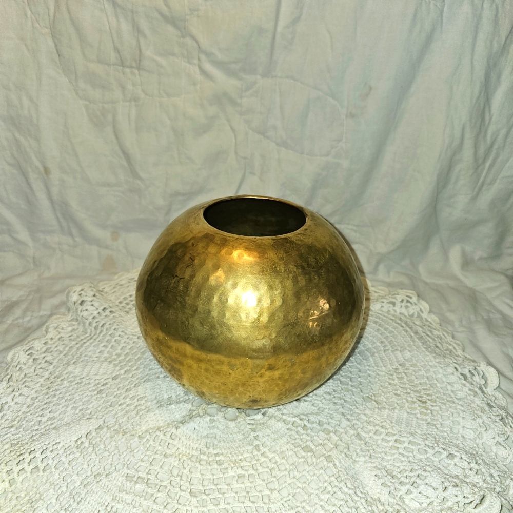 Hammered Brass Style Round Vase Planter Boho Mid-Century Modern Decor